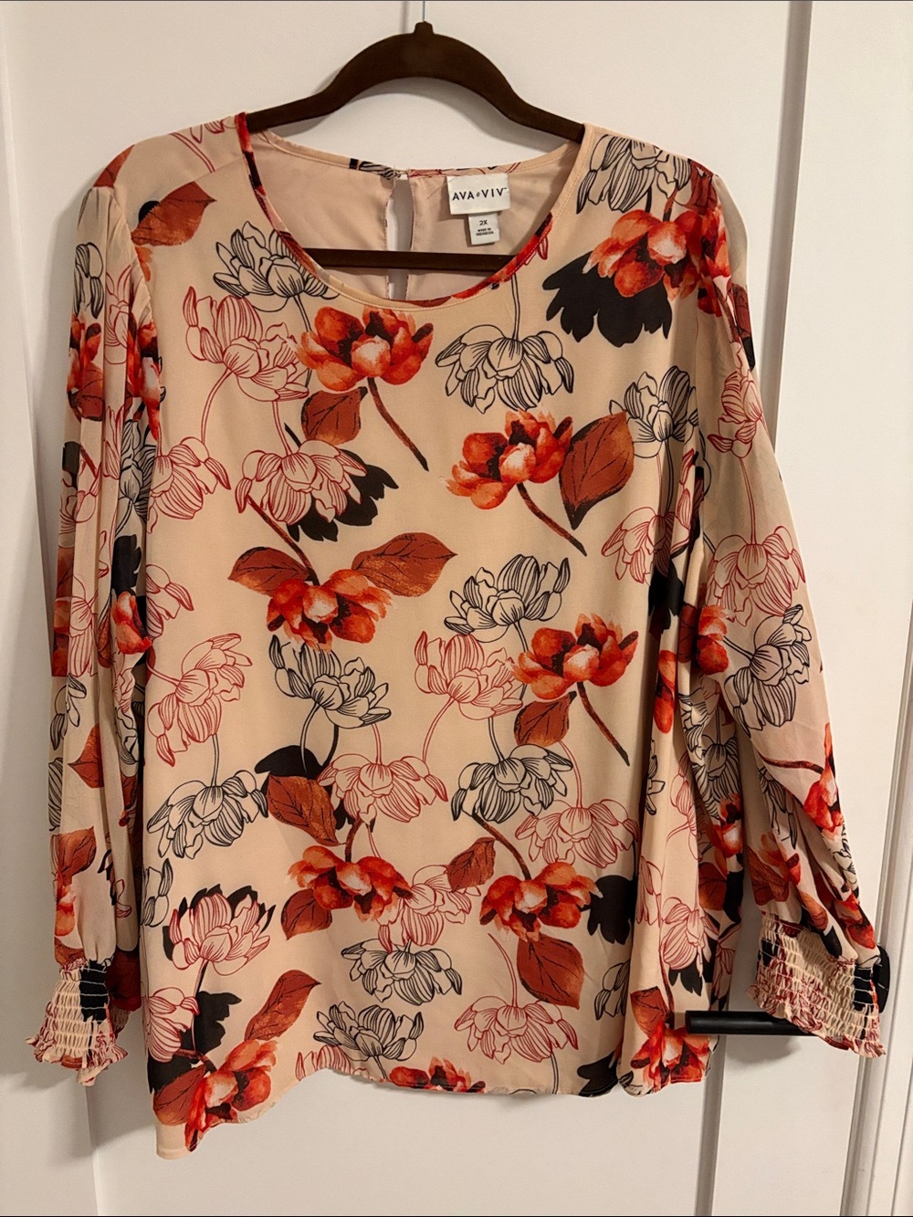 Ava & Viv Pink Blush Blouse with Floral Print. 2X women’s plus.